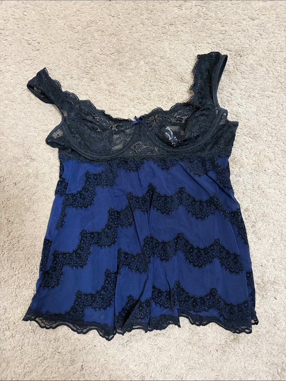 Women's Navy Blue Lace Chemise with Black Lace Trim